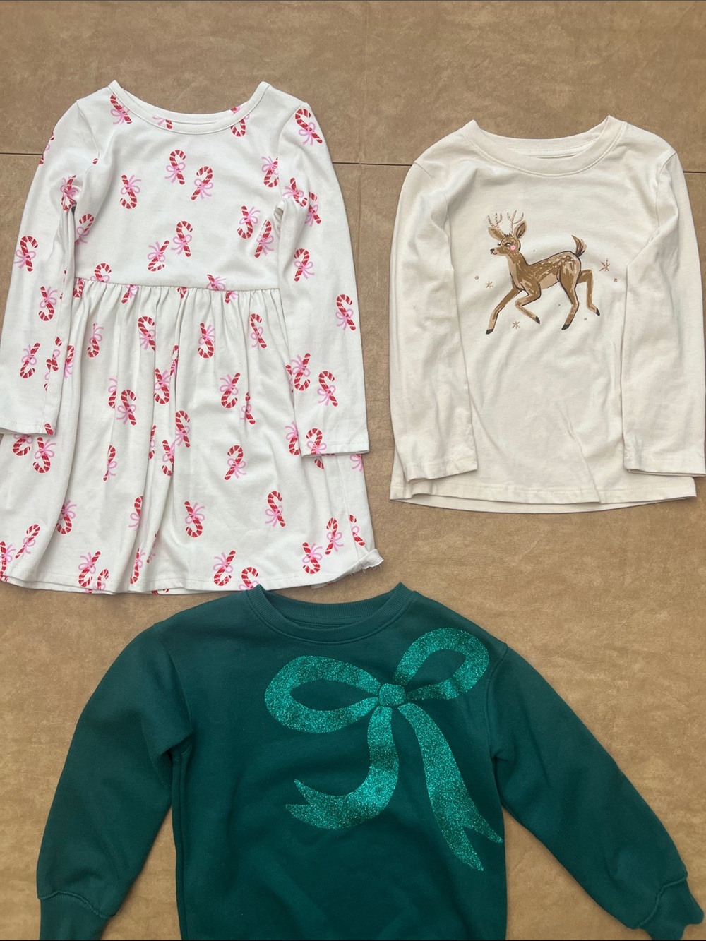 Cat & Jack Girls 4T Holiday Christmas Bundle Dress Shirt Sweatshirt 3pc